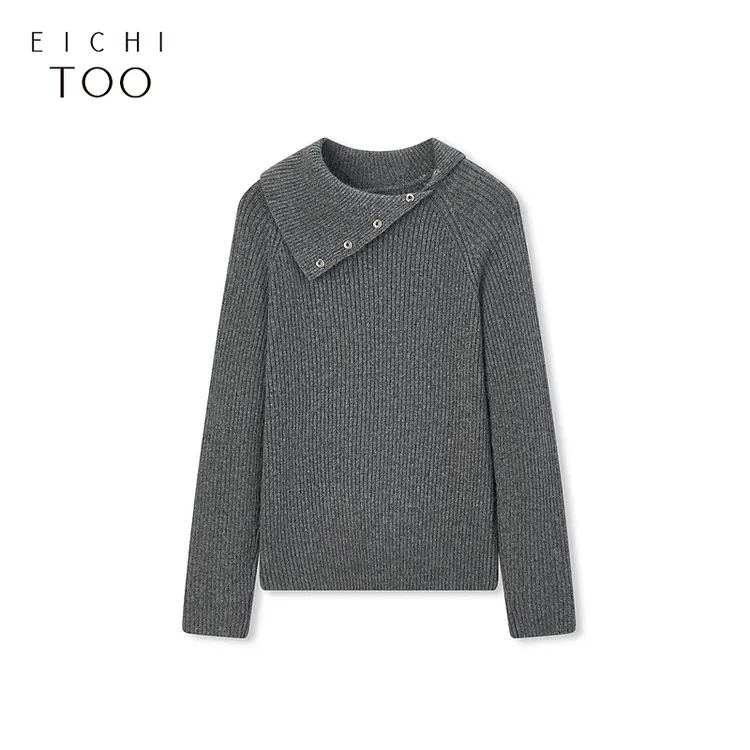 爱居兔简约打底衫冬新高级灰领口两穿长袖针织衫ENZAJ4P032A