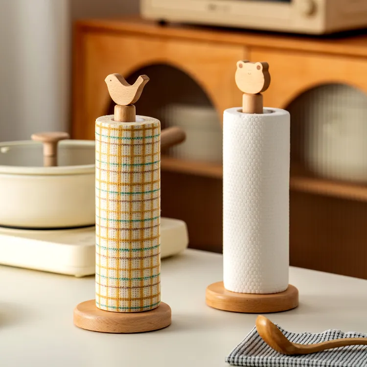 onlycook创意纸巾架免打孔榉木卷纸收纳架柱厨房用纸巾立式置物架