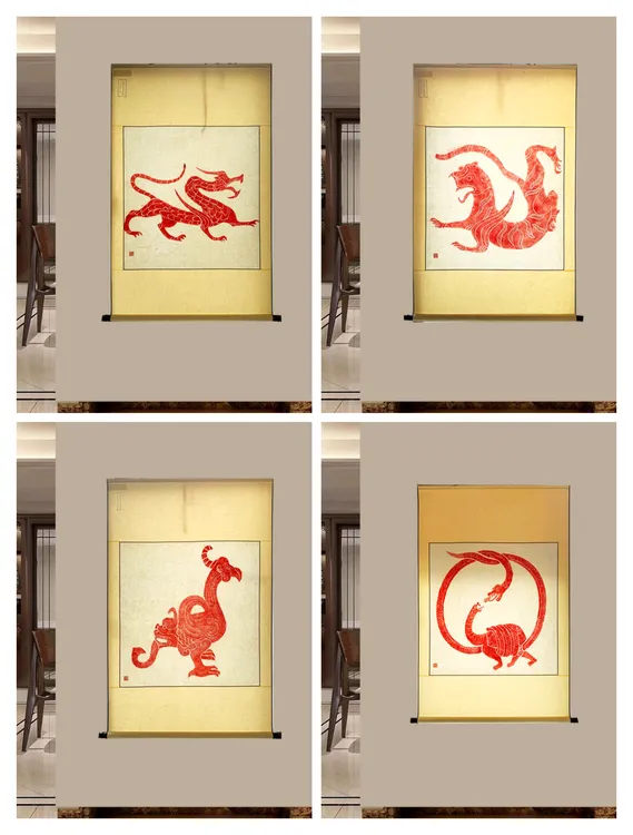 【整套四大神兽卷轴】手工非遗拓片精装卷轴四大神兽整套 拓印清晰