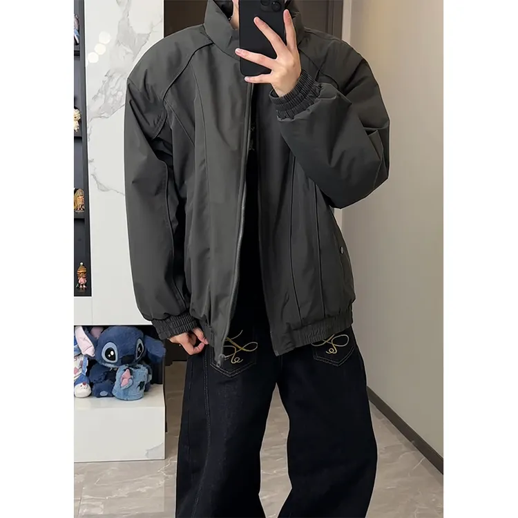 美式休闲斜切解构棉服男冬季保暖工装夹克高级感痞帅立领棉衣外套