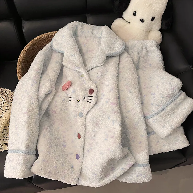 珊瑚绒睡衣女舒适加绒加厚甜美可爱卡通家居服两件套