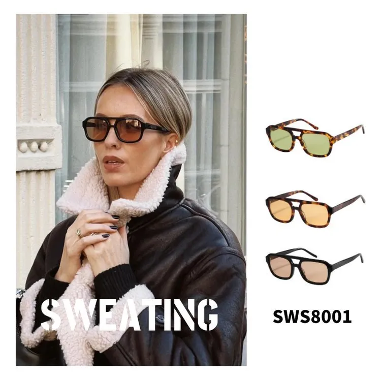 「SWEATING」复古双梁设计方圆形大框飞行员墨镜