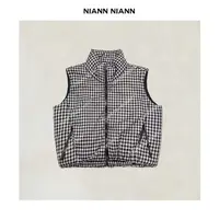  NiannNiann 新品女装复古文艺感宽松立领拉链格子棉马甲16159