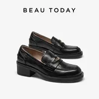 BeauToday秋季单鞋粗跟乐福鞋透气牛津鞋圆头女鞋