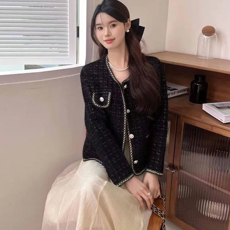 6661春秋气质名媛圆领女装小香风外套短款时尚宽松粗花呢上衣新款
