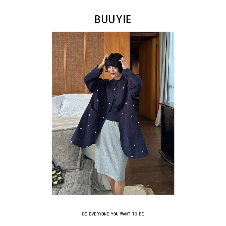 BUUYIE 25SS【黛染】小众设计新款洋气高级太阳花刺绣外套 250838