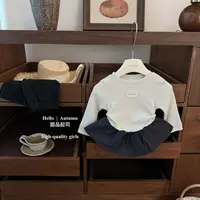 【甜品起司】白茶清欢!韩系女宝宝芭蕾风拼接上衣微喇裤子洋气套装