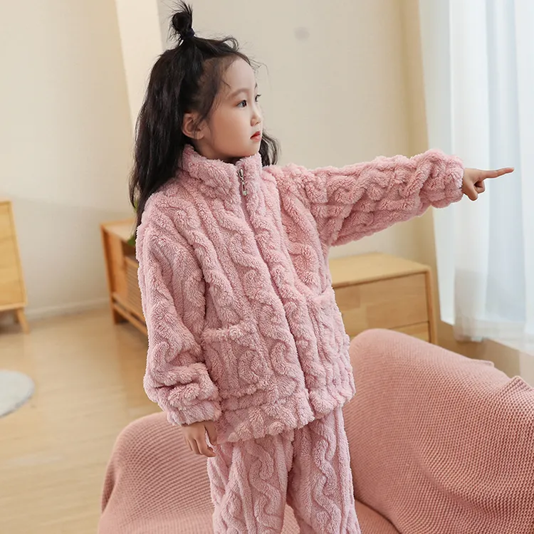 秋冬季儿童睡衣女童法兰绒家居服加厚款6-12岁女孩珊瑚绒保暖套装