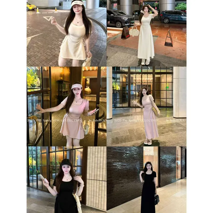 【腰精玩家】温与柔韩系气质初恋纯欲收腰设计感短袖连衣裙