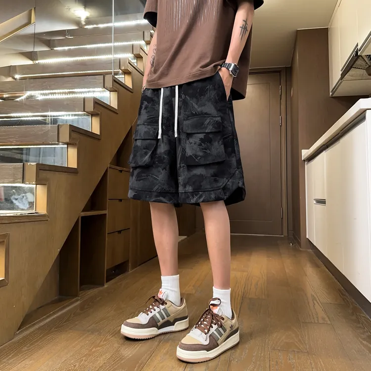 扎染工装宽松短裤男夏季薄款痞帅设计感运动五分裤子款式休闲中裤