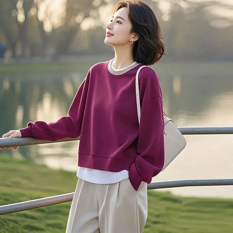 2025早春新款小个子设计感百搭高级小众不撞款套头圆领卫衣外套女