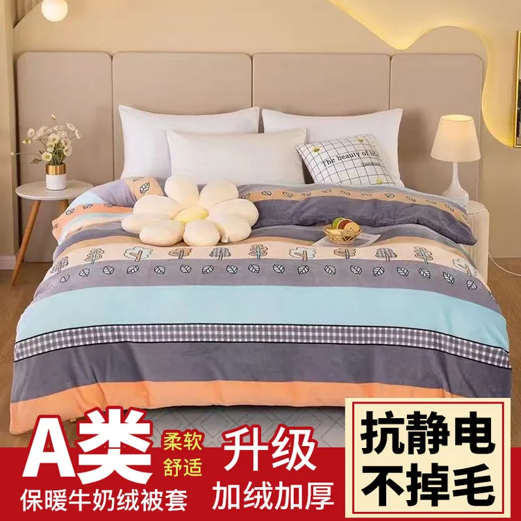 冬季加厚牛奶绒被套单双人学生宿舍防静电毛绒双面绒加绒被罩单件