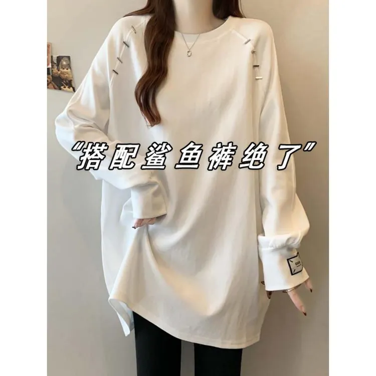 中长款打底衫欧货卫衣女秋装2025新款遮屁股上衣配鲨鱼裤长袖T恤