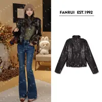 FANRUI/泛芮「棱镜之夜」裂纹复古洋气高级感百搭皮衣外套女B18434