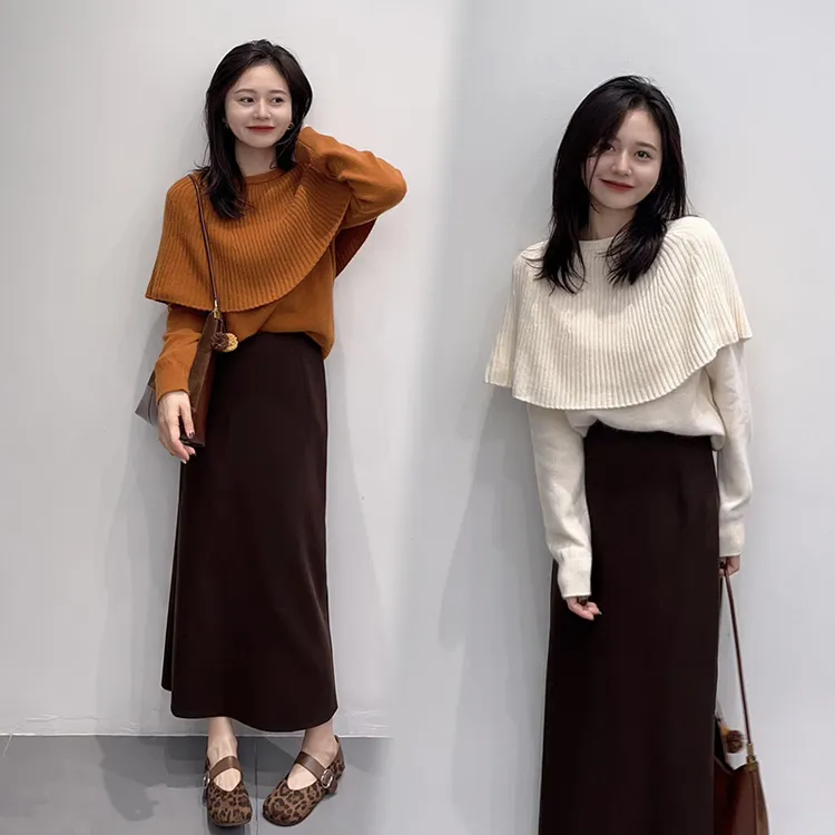2025秋冬新款琥珀流光气质披肩针织衫精致上衣搭配高腰裙子套装