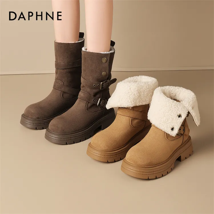 【宋茜代言】达芙妮欧美风复古港风圆头防滑粗跟时装厚底沙丘废土风