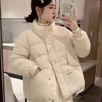 三粒扣时尚厚款网红立领薄款显瘦女装玫粉短款短款羽绒服