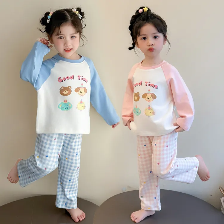纯棉240克厚款女童睡衣套装秋季2025新款女孩宝宝长袖长裤家居服