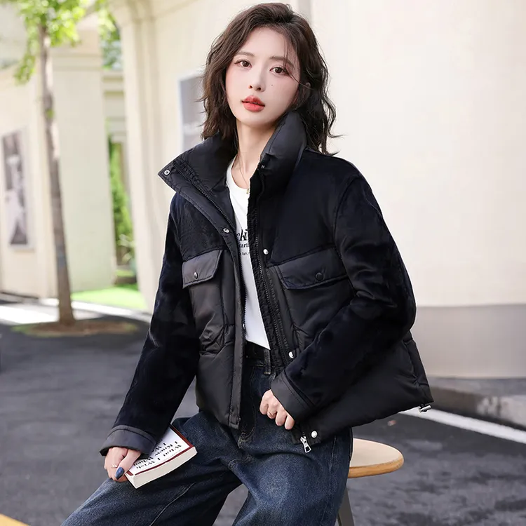 爆款棉服女短款2025秋冬新款时尚洋气拼接立领小个子加厚棉衣外套