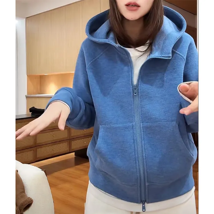 简约百搭连帽长袖卫衣女款秋冬2025新款休闲宽松慵懒风开衫外套女