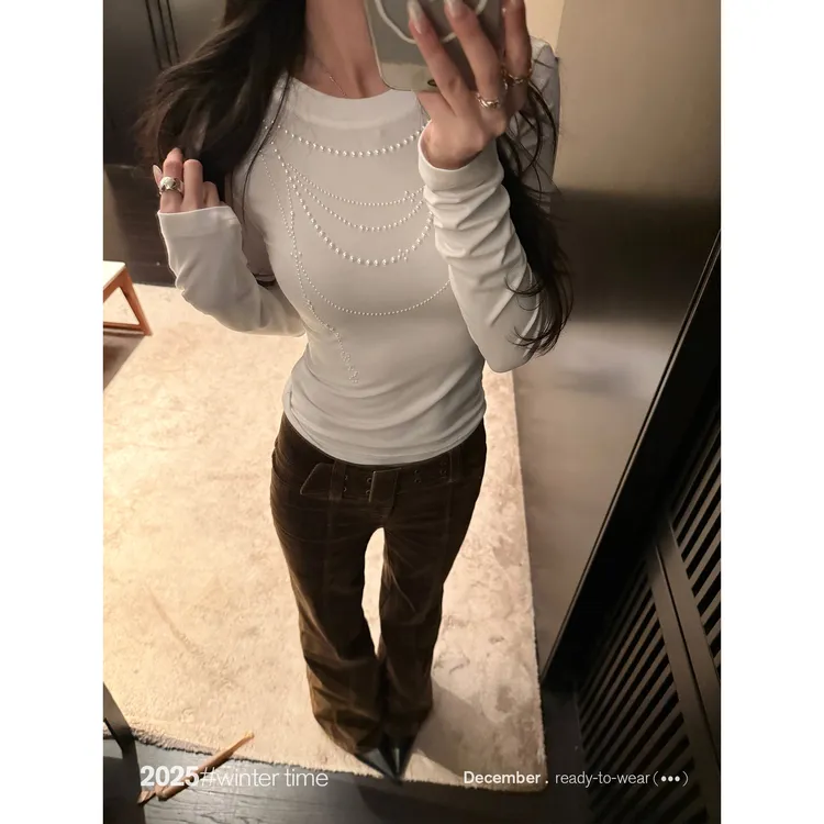 SUNONEONE 230g兰精莫代尔长袖针织衫女冬修身内搭打底衫H1414C