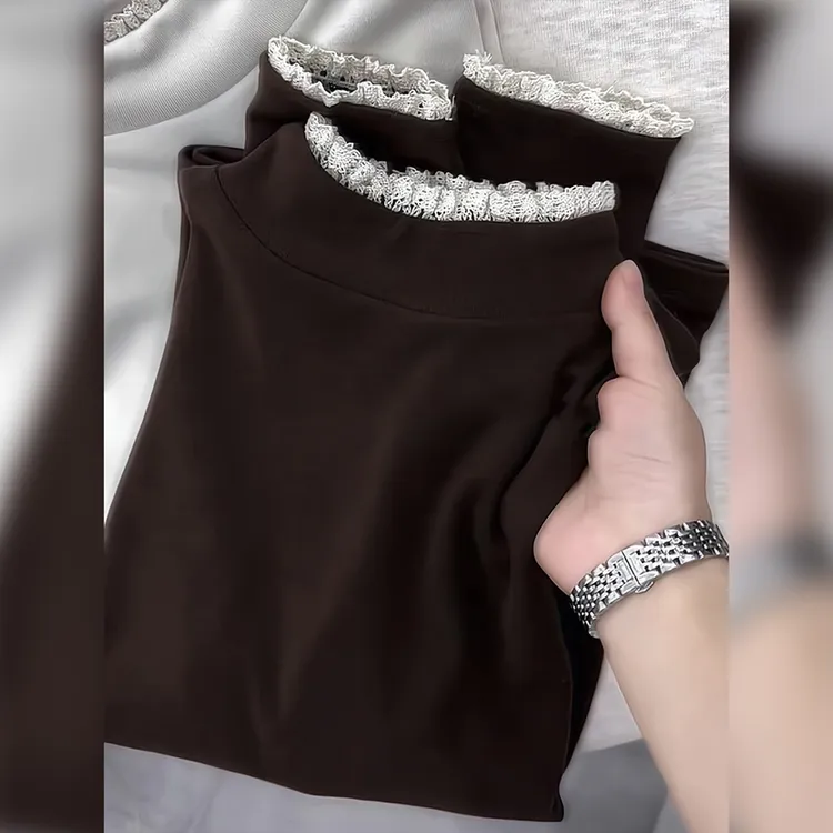 【现货】大码半高领德绒打底衫女装2025新款秋冬微胖加绒T恤71234