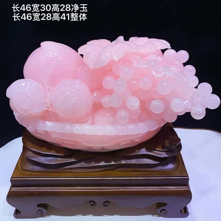 （果篮2）天然粉色手工雕刻高端家居摆件客厅玄关书房乔迁新送礼