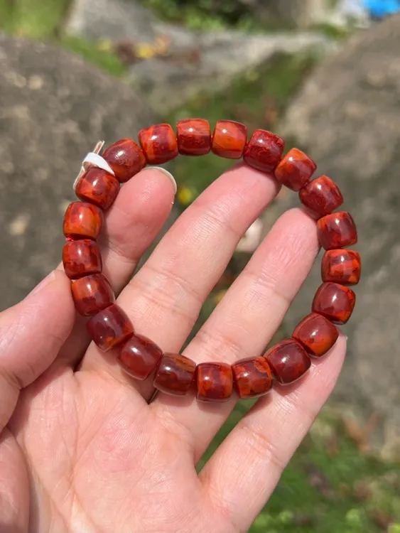 10mm收藏级瓦西料牛血红火焰纹直切手串