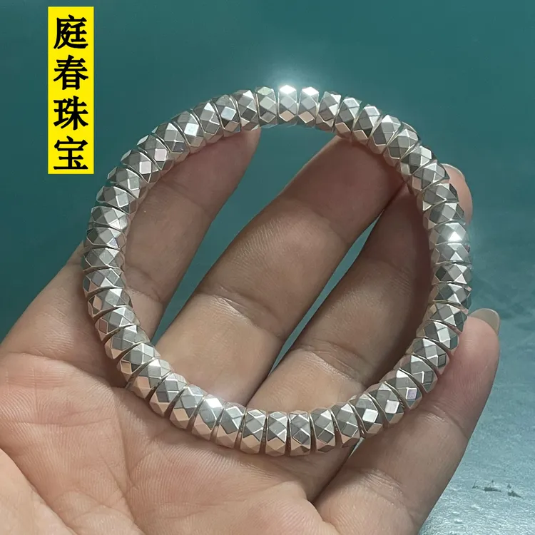 足银银制品 足银999无相药片8*3.86mm 男士手链 时尚精美