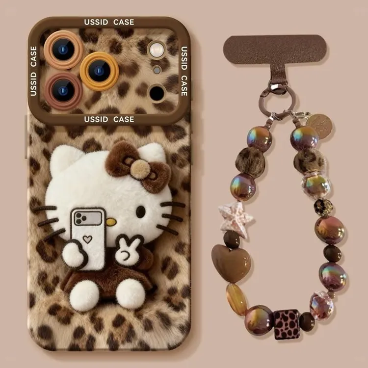 秋冬豹纹KT猫适用iPhone17Promax手机壳苹果16pro/15新款14卡通13