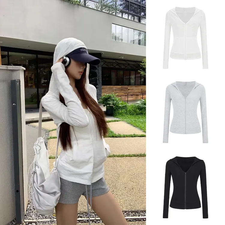 Moses Queen/魔西女王白色连帽开衫外套女夏季薄款外搭显瘦防晒衫