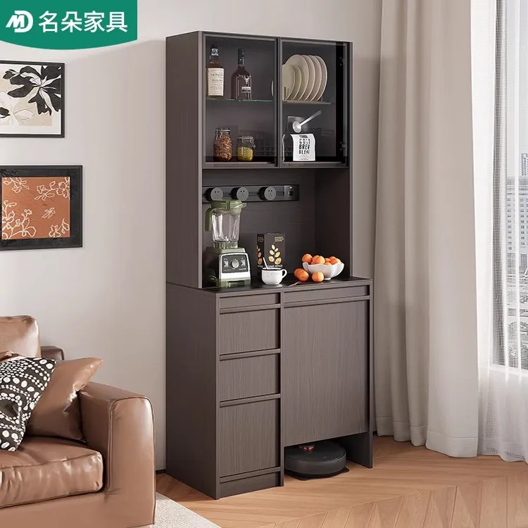 中古风岩板餐边柜扫地机器人收纳柜厨房超窄电器置物茶水柜5G372