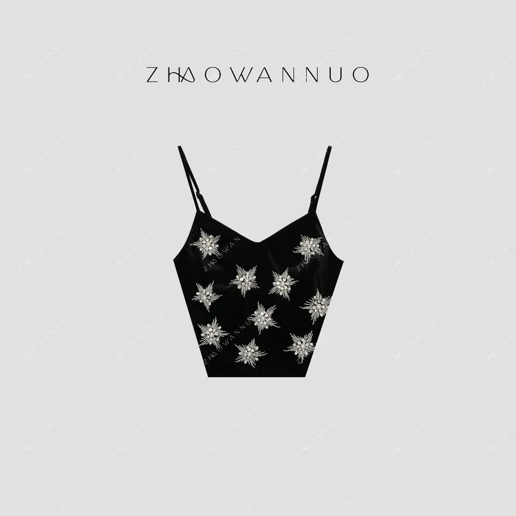 ZHAO WANNUO 丨25新款重工钉珠短款高级吊带背心NC0790
