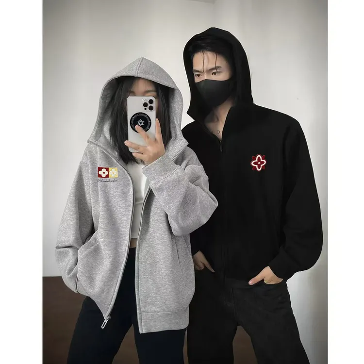 美式四时花镜复古印花cleanfit高领卫衣男女秋冬潮牌休闲百搭外套