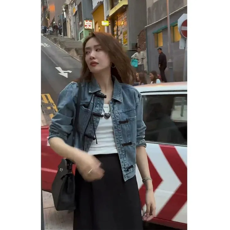 秋季穿搭高级感减龄漂亮洋气小香风新中式国风牛仔外套半身裙套装