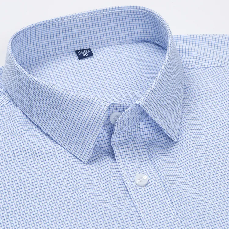 春季男士商务休闲长袖衬衫免烫抗皱中青年男装格子百搭男装衬衣