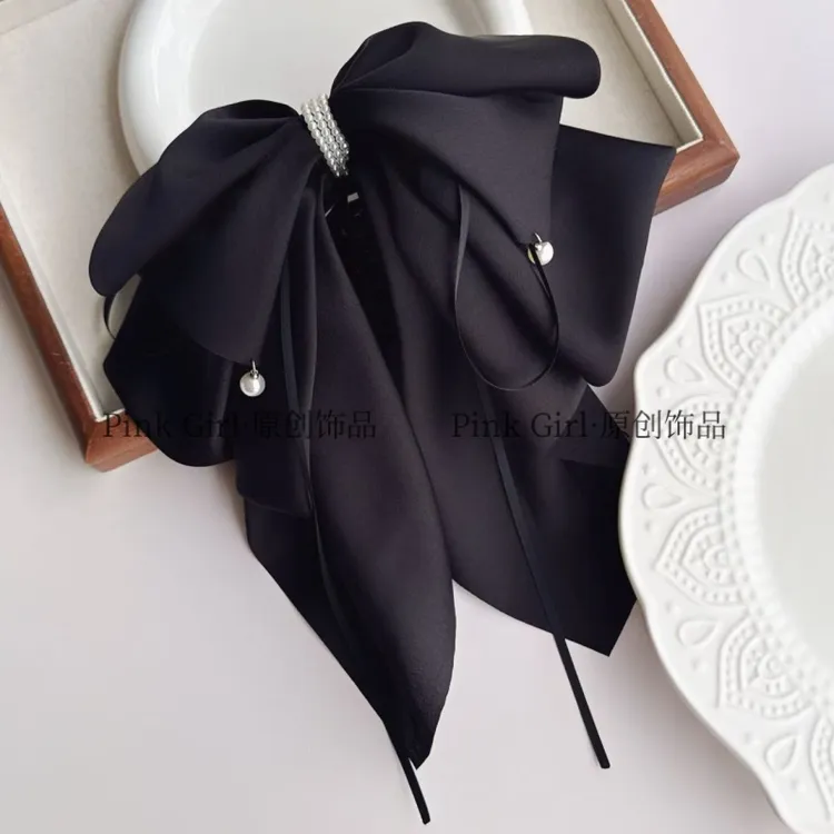 Pink Girl  Z170高级缎带马尾夹抓夹黑色百搭简约法式发饰发夹