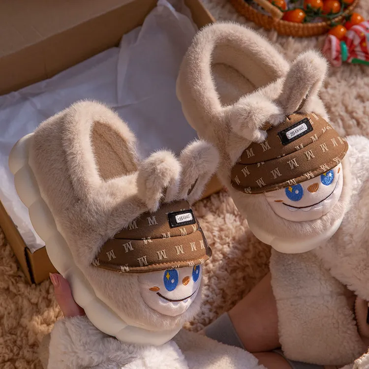 冬季室内外居家跟棉拖鞋女加绒加厚保暖可外穿防滑棉鞋可爱潮流