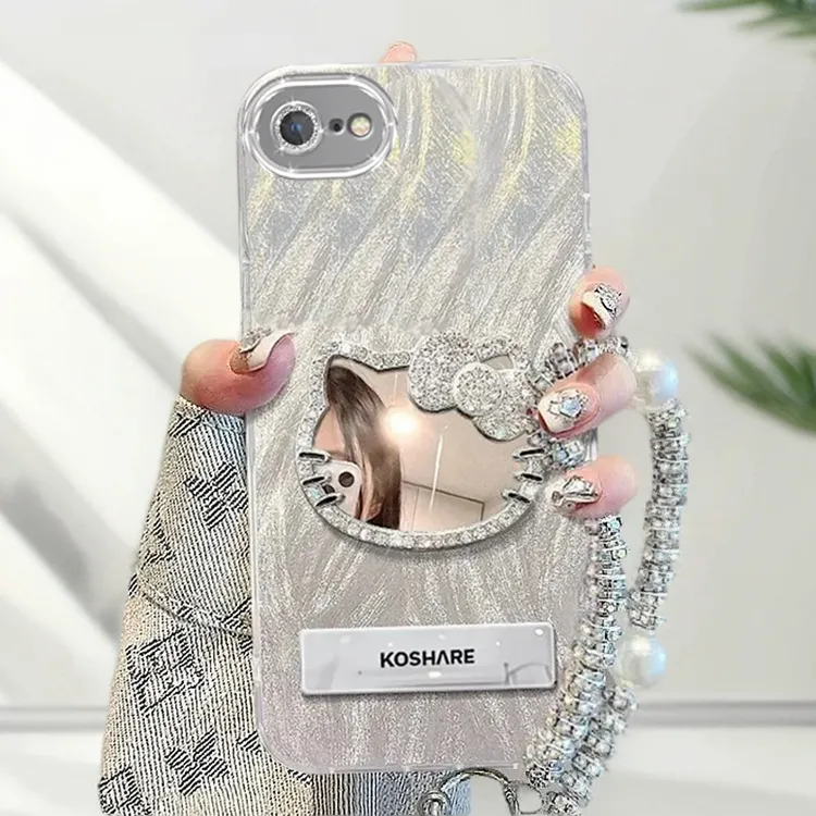 自带镜头膜苹果6手机壳iPhone6Plus镶钻kt猫镜子苹果6splus软壳羽