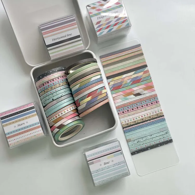 手帐和纸胶带「3mm极细拉条」极窄基础装饰边框彩色肌理拼贴贴纸