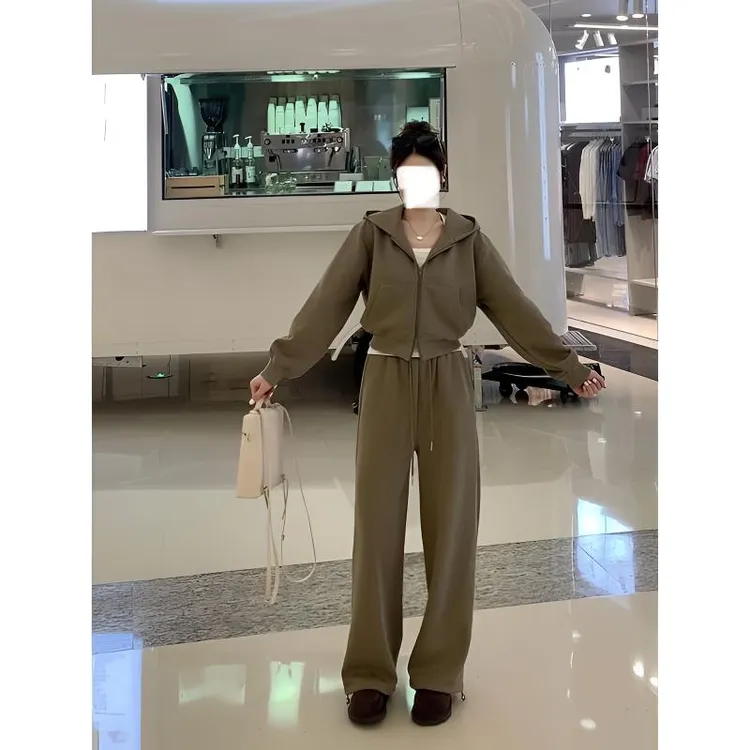 休闲运动套装秋冬复古时尚阔腿宽松高腰设计感减龄套装AM8102