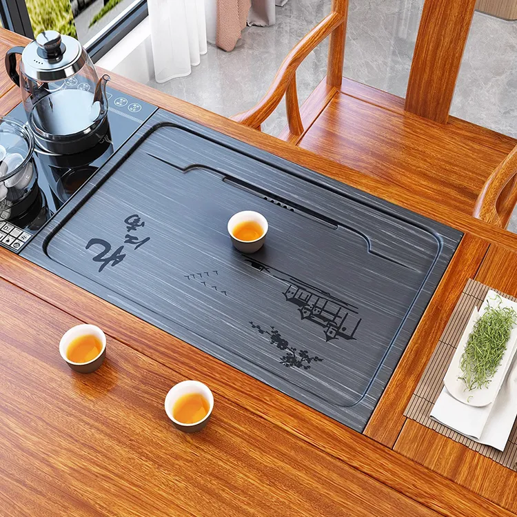 定制嵌入式天然石茶盘桌面订作茶桌空位中间石材面板内嵌石板家用