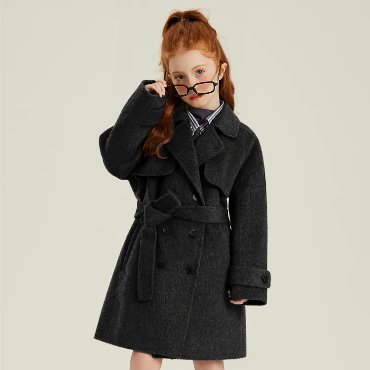 高端儿童双面羊毛呢大衣中长款纯手工女童羊毛大衣男童呢外套风衣