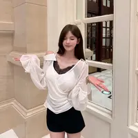 FAY【松弛香肩】法式纯欲收腰设计感气质长袖显瘦衬衫上衣雪纺衫