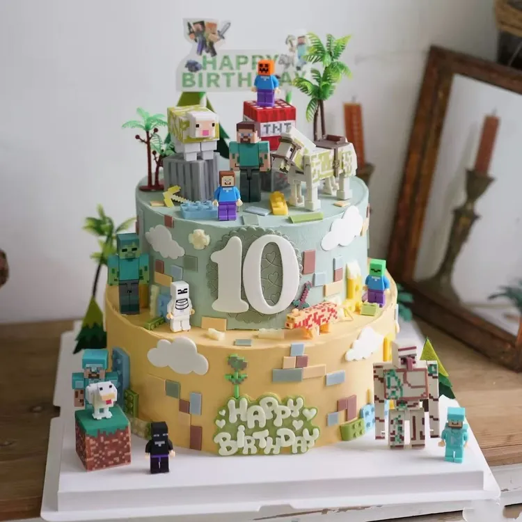 我的世界儿童双层生日蛋糕广州重庆郑州西安济南大连全国同城配送