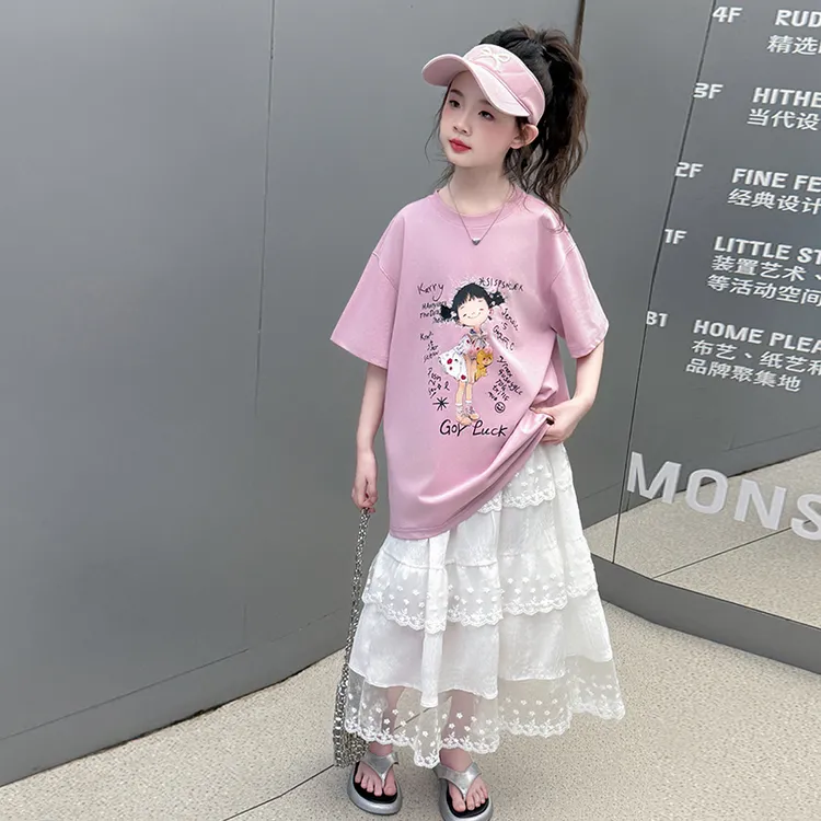 女中大童6-12岁套装女童短袖t恤夏季洋气儿童时尚休闲两件套韩版