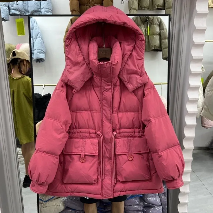 优等品连帽拉链韩版加厚纯色收腰半粒扣短