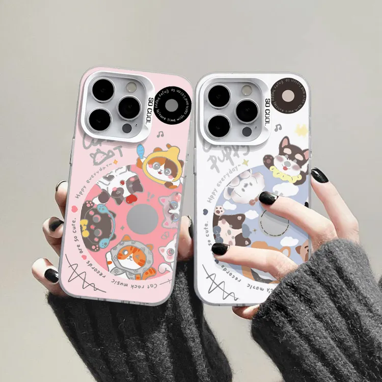 唱片猫咪狗狗适用苹果16p/15promax彩银手机壳华为oppo小米14vivo
