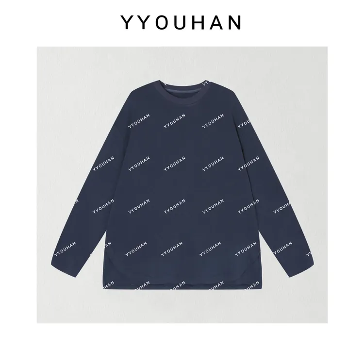 月月 2025冬季新款小众设计弧度开衩下摆纯色长袖T恤 2511C7604