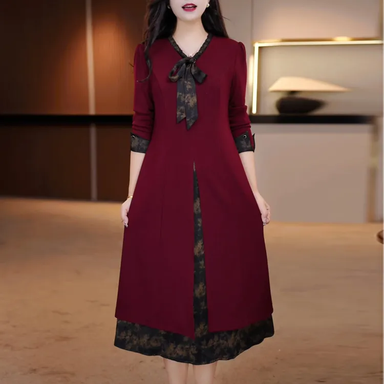 喜婆婆婚宴装妈妈结婚礼服连衣裙女春秋大码胖MM遮肚藏肉宽松裙子